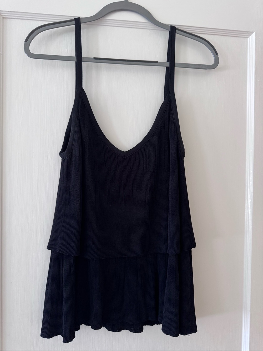 Misa Los Angeles Black Layered Ribbed Tank Top